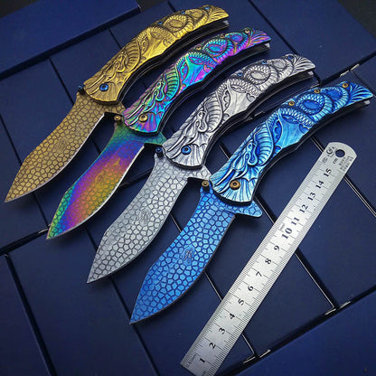 Ornate Dragon Stainless Steel Folding Knife