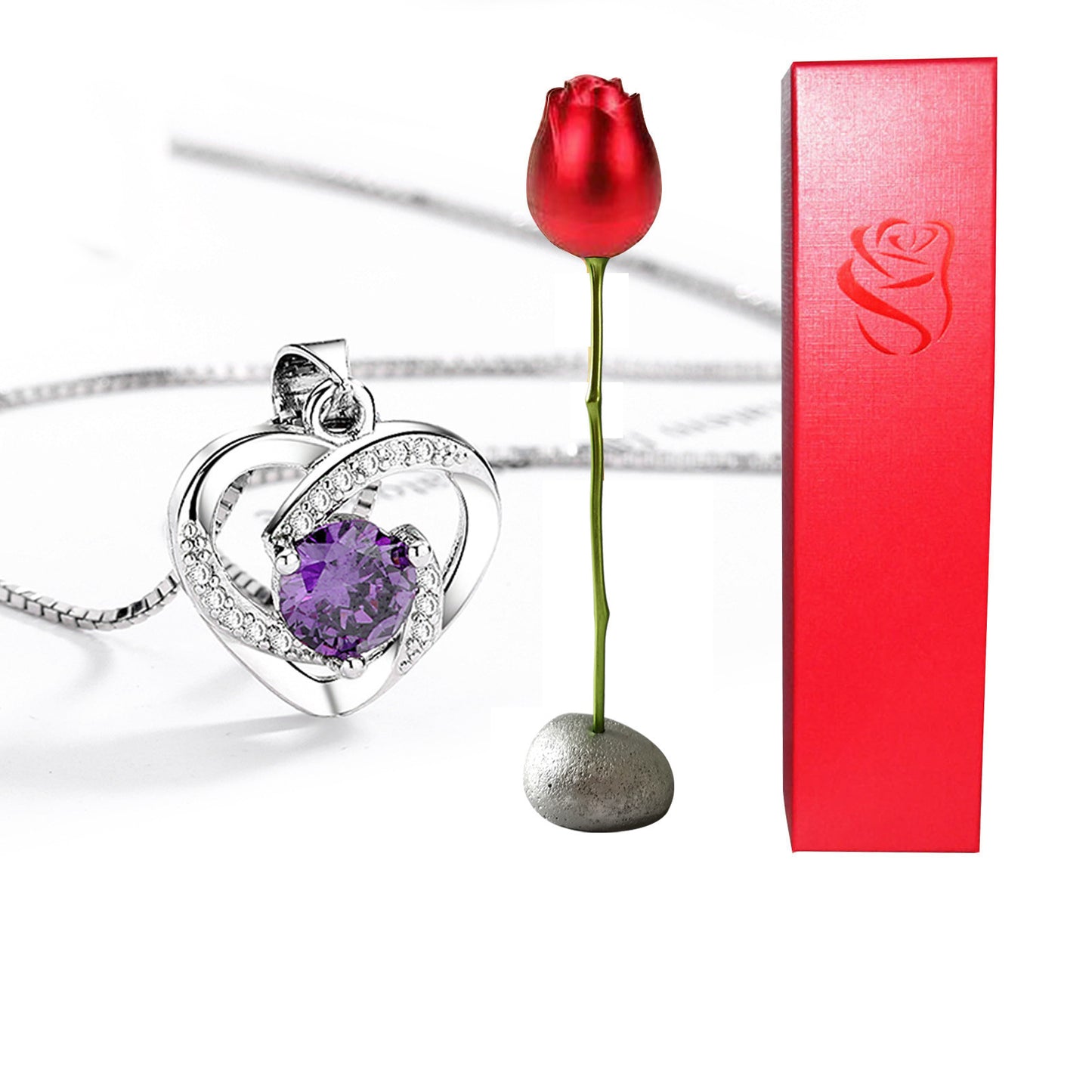 Heart Shaped Crystal Diamond Pendant Rose Head Necklace