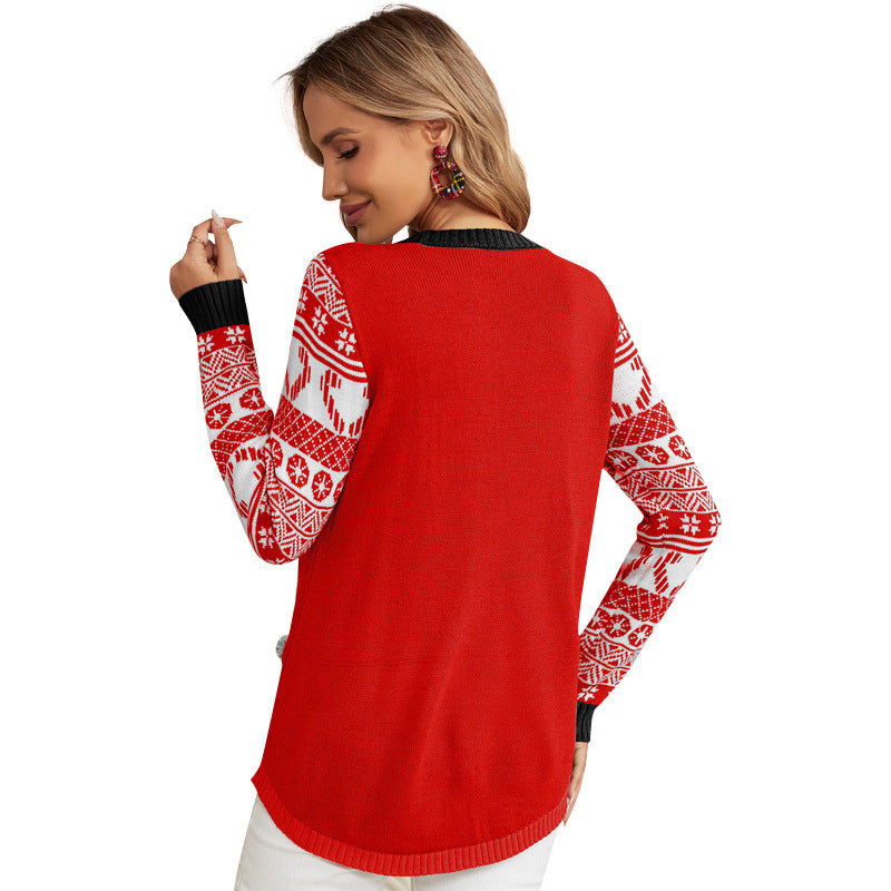 Christmas Cartoon Kitten Embroidered Sweater