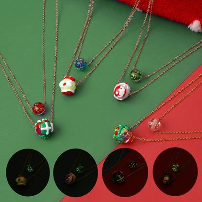 Christmas Glow-In-The-Dark Glass Pendant Necklace