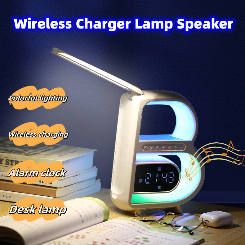 B-Shaped Bluetooth Speaker with Smart  Lighting and Wireless Charger