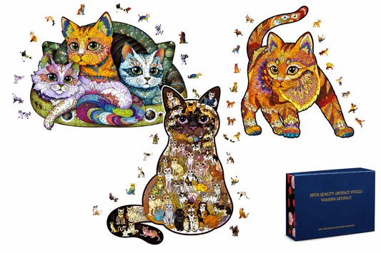 Whimsical Cat Wooden Puzzles