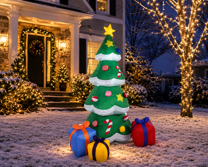 7ft Inflatable Christmas Tree with LED Lights & Gift Boxes – Outdoor Holiday Yard Decoration