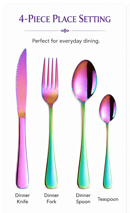 Rainbow Stainless Steel Flatware – Individual Pieces & Place Setting Sets