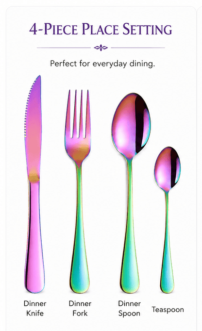Rainbow Stainless Steel Flatware – Individual Pieces & Place Setting Sets