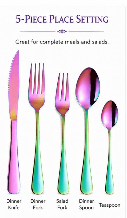 Rainbow Stainless Steel Flatware – Individual Pieces & Place Setting Sets