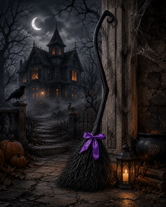 Enchanted Witch's Broom Decoration – 54.5" Decorative Halloween Broom