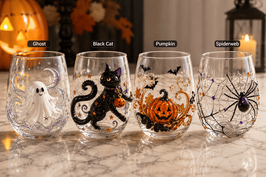 Spooky Spirits 3D Halloween Glasses – Pumpkin, Ghost, Black Cat & Spiderweb