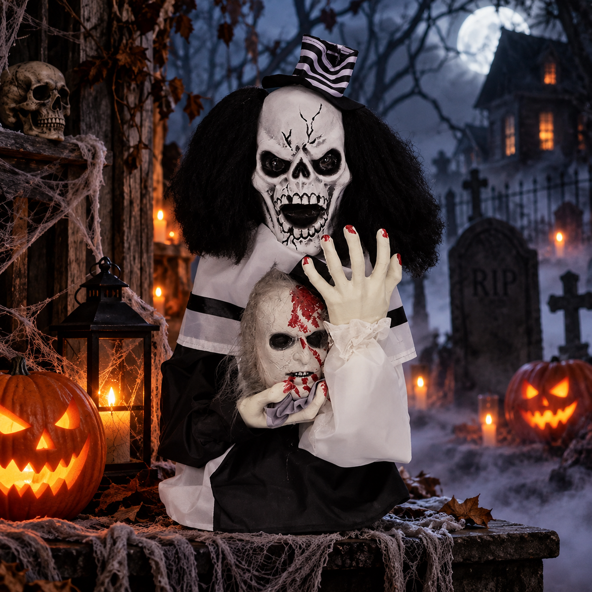1.8FT Animated Scary Clown Halloween Decoration with Glowing Eyes