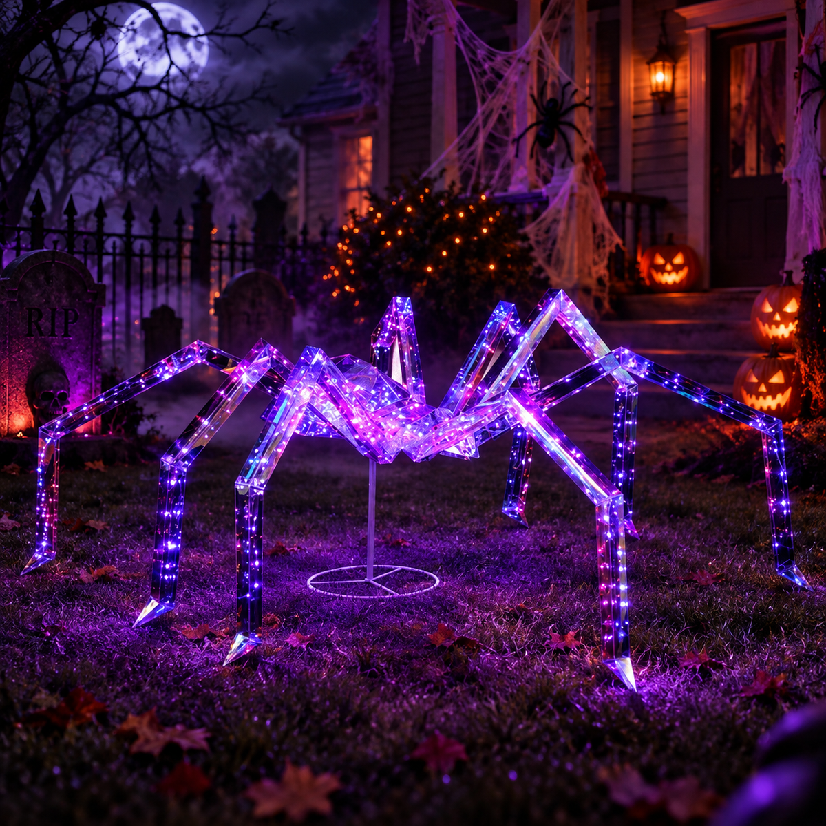 3FT Pre-Lit Iridescent Halloween Spider with 340 Purple LEDs