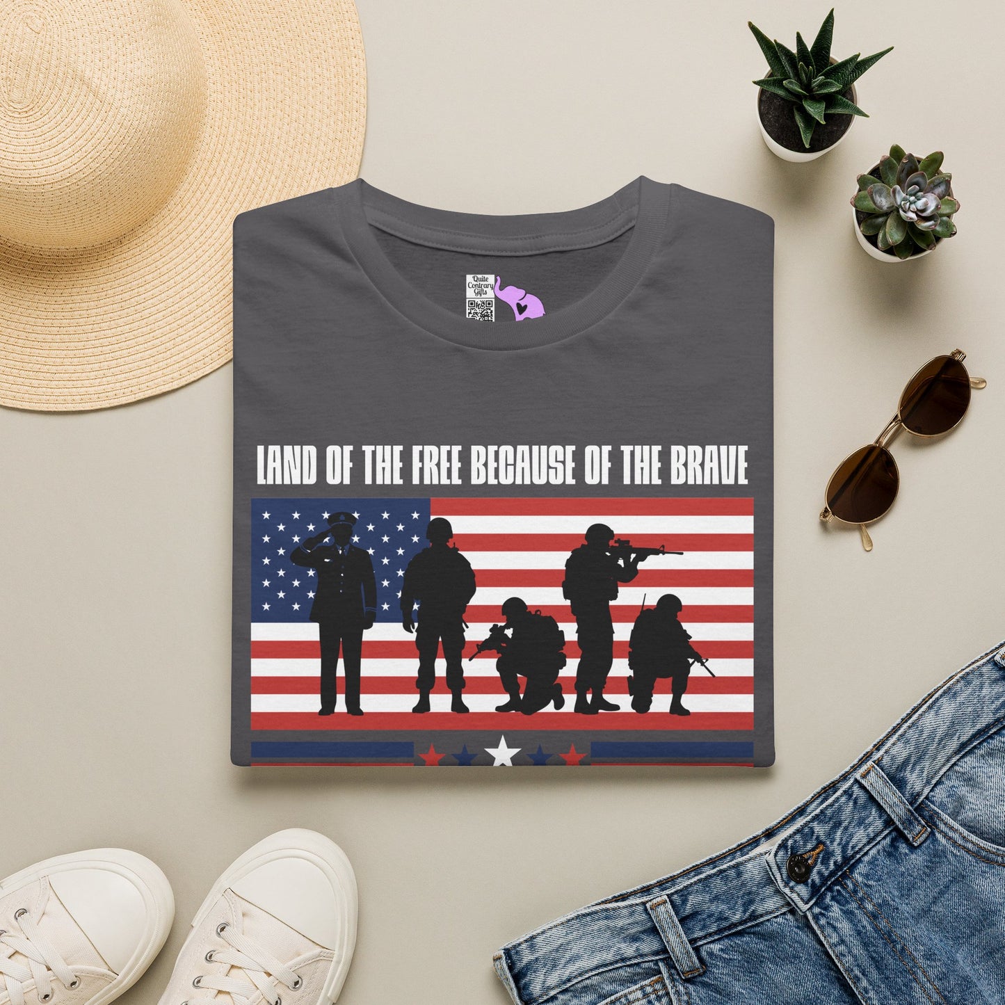 Land of the Free Because of the Brave-Honor Respect Remember Adult T-shirt