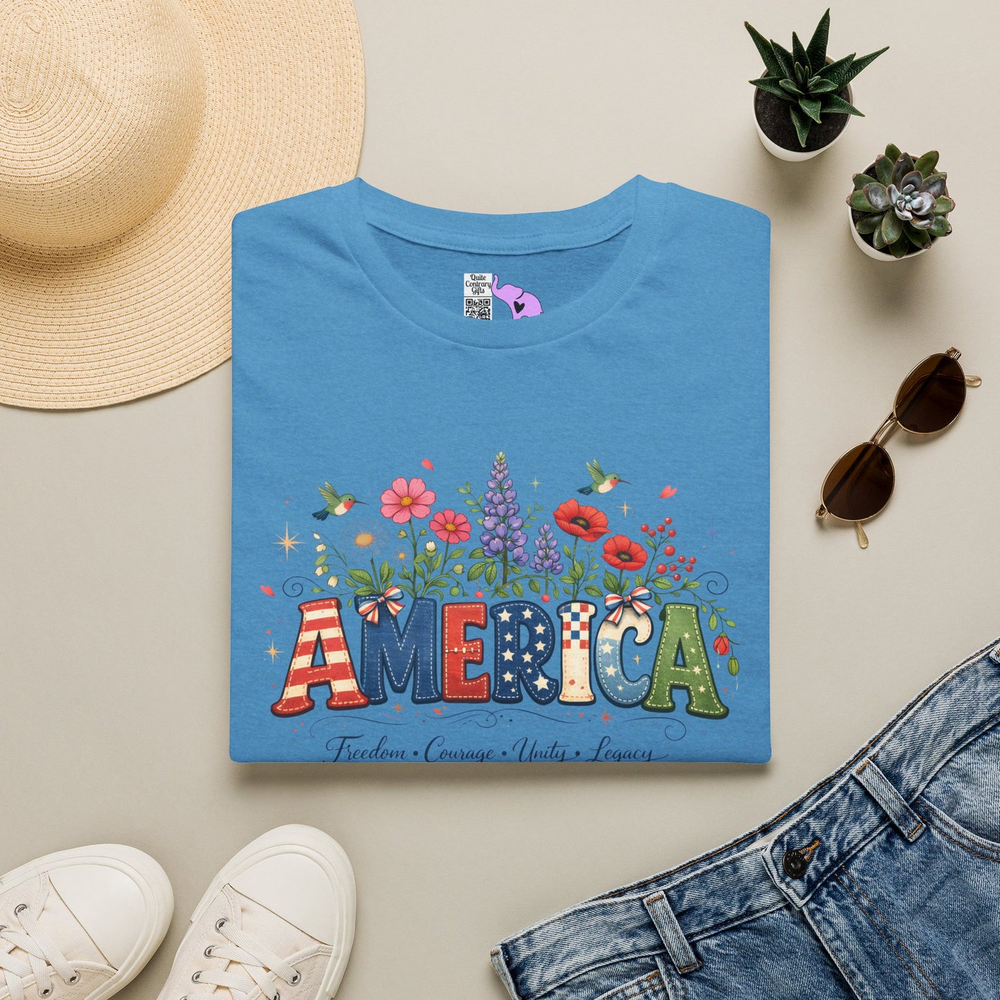 America (Floral) Freedom Courage Unity Legacy Adult T-shirt