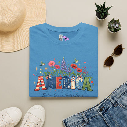 America (Floral) Freedom Courage Unity Legacy Adult T-shirt
