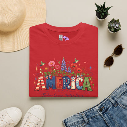 America (Floral) Freedom Courage Unity Legacy Adult T-shirt