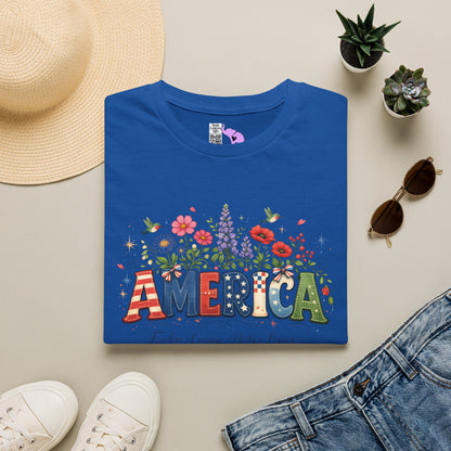 America (Floral) Freedom Courage Unity Legacy Adult T-shirt