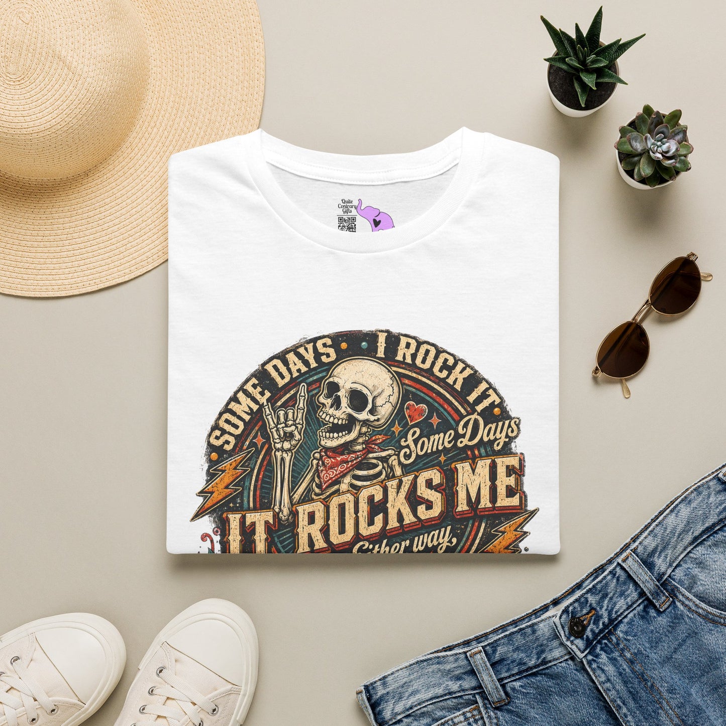 Some Days I Rock It Some Days It Rocks Me Either Way We're Rockin' Fatherhood Adult T-shirt
