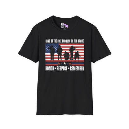 Land of the Free Because of the Brave-Honor Respect Remember Adult T-shirt