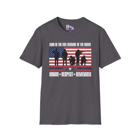 Land of the Free Because of the Brave-Honor Respect Remember Adult T-shirt