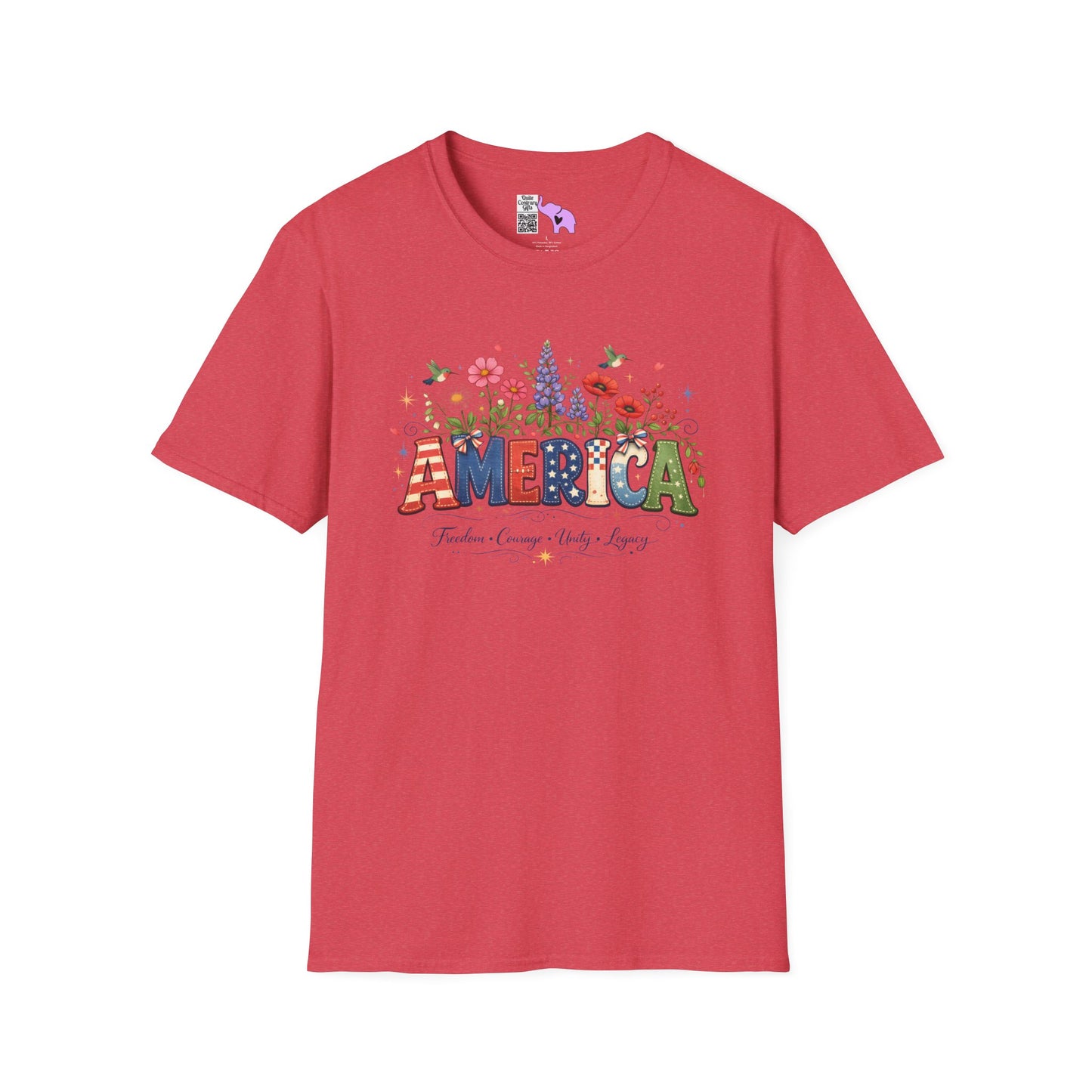 America (Floral) Freedom Courage Unity Legacy Adult T-shirt