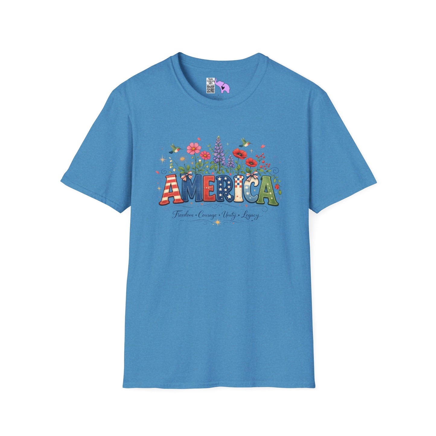 America (Floral) Freedom Courage Unity Legacy Adult T-shirt