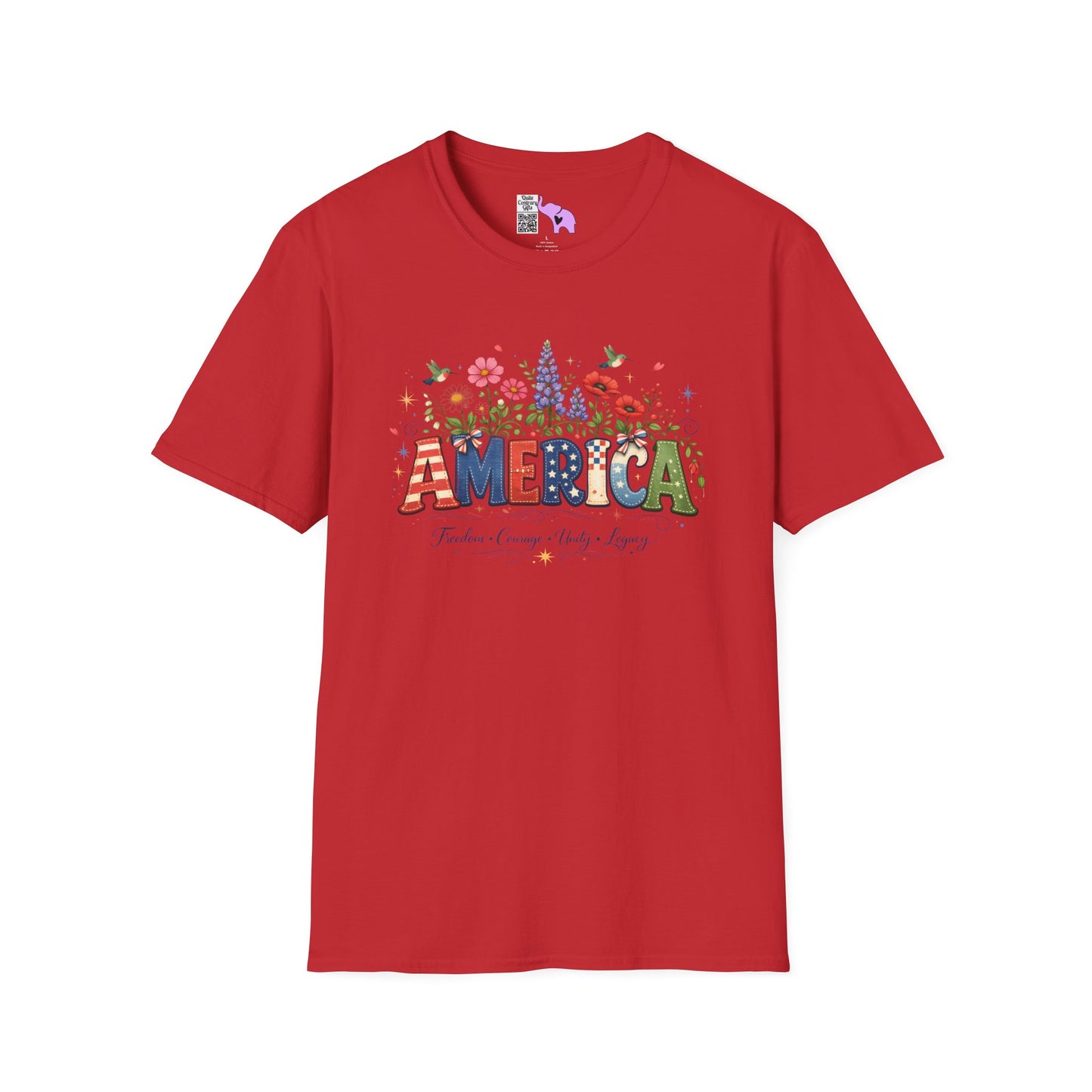 America (Floral) Freedom Courage Unity Legacy Adult T-shirt