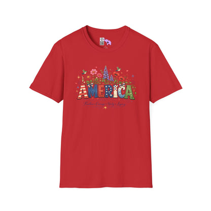 America (Floral) Freedom Courage Unity Legacy Adult T-shirt