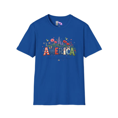America (Floral) Freedom Courage Unity Legacy Adult T-shirt