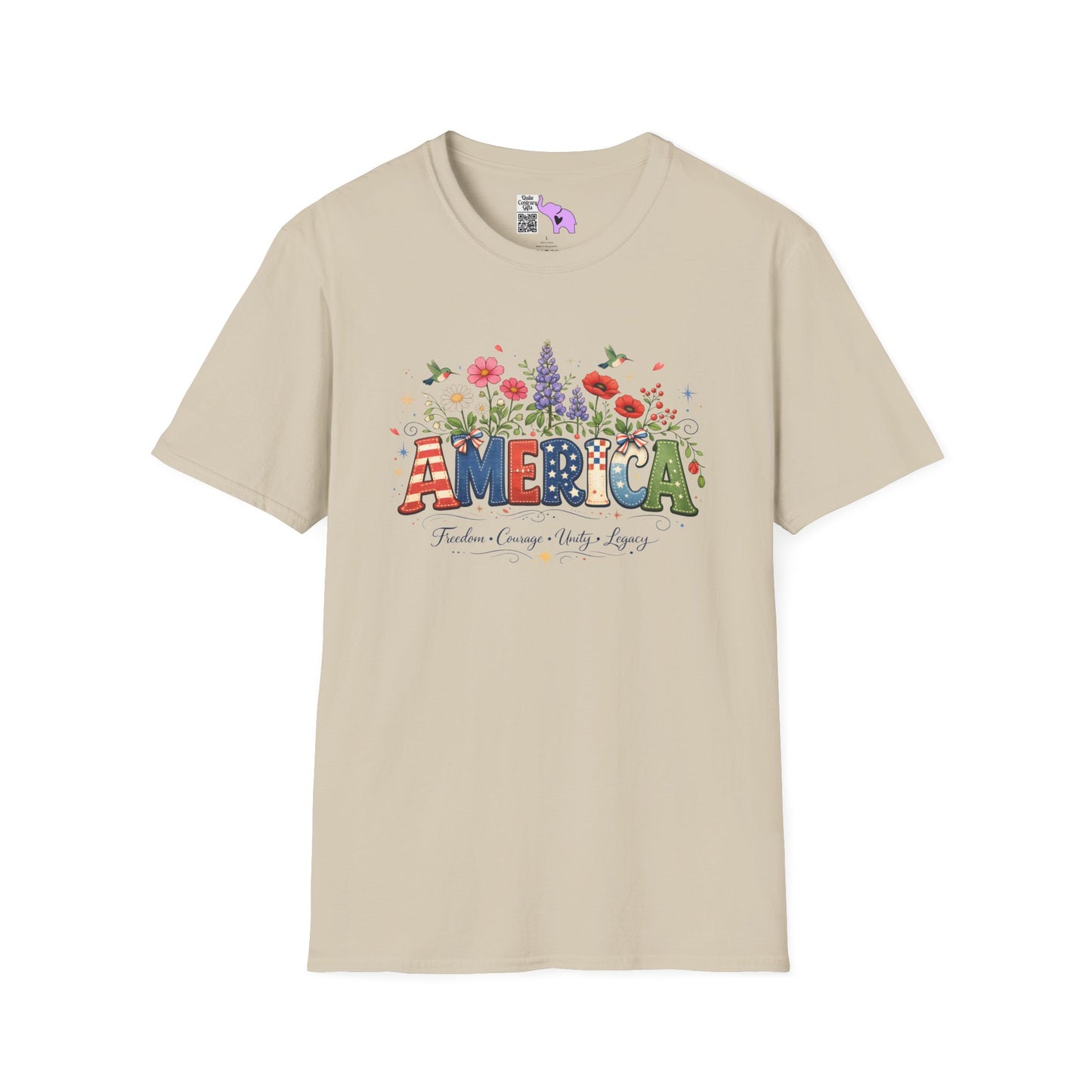 America (Floral) Freedom Courage Unity Legacy Adult T-shirt