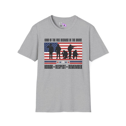 Land of the Free Because of the Brave-Honor Respect Remember Adult T-shirt