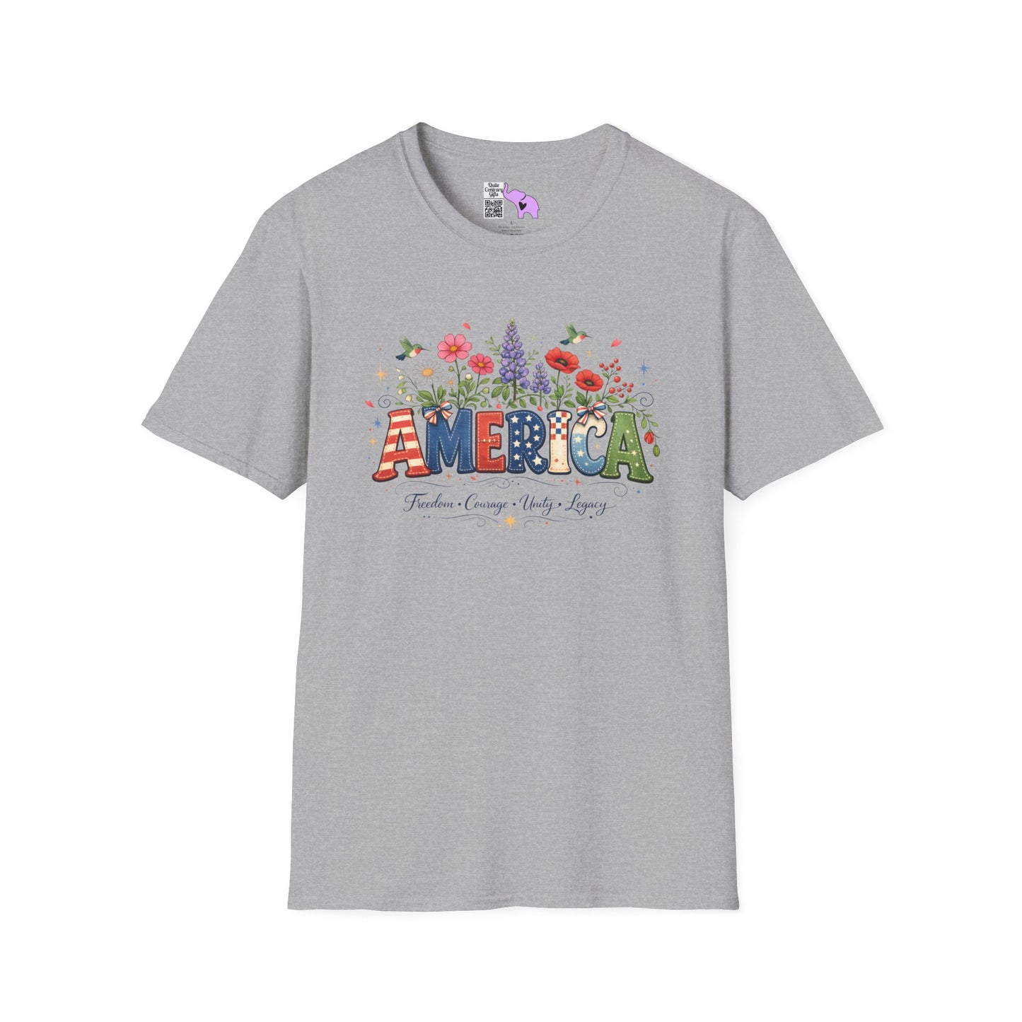 America (Floral) Freedom Courage Unity Legacy Adult T-shirt
