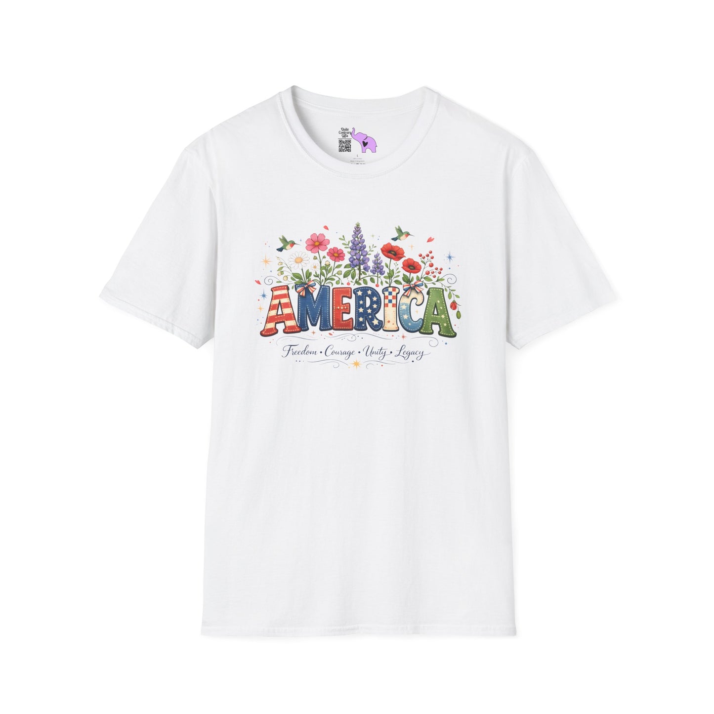 America (Floral) Freedom Courage Unity Legacy Adult T-shirt