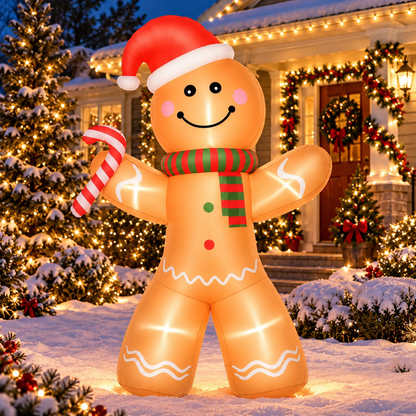 8FT Lighted Inflatable Gingerbread Man Christmas Yard Decoration