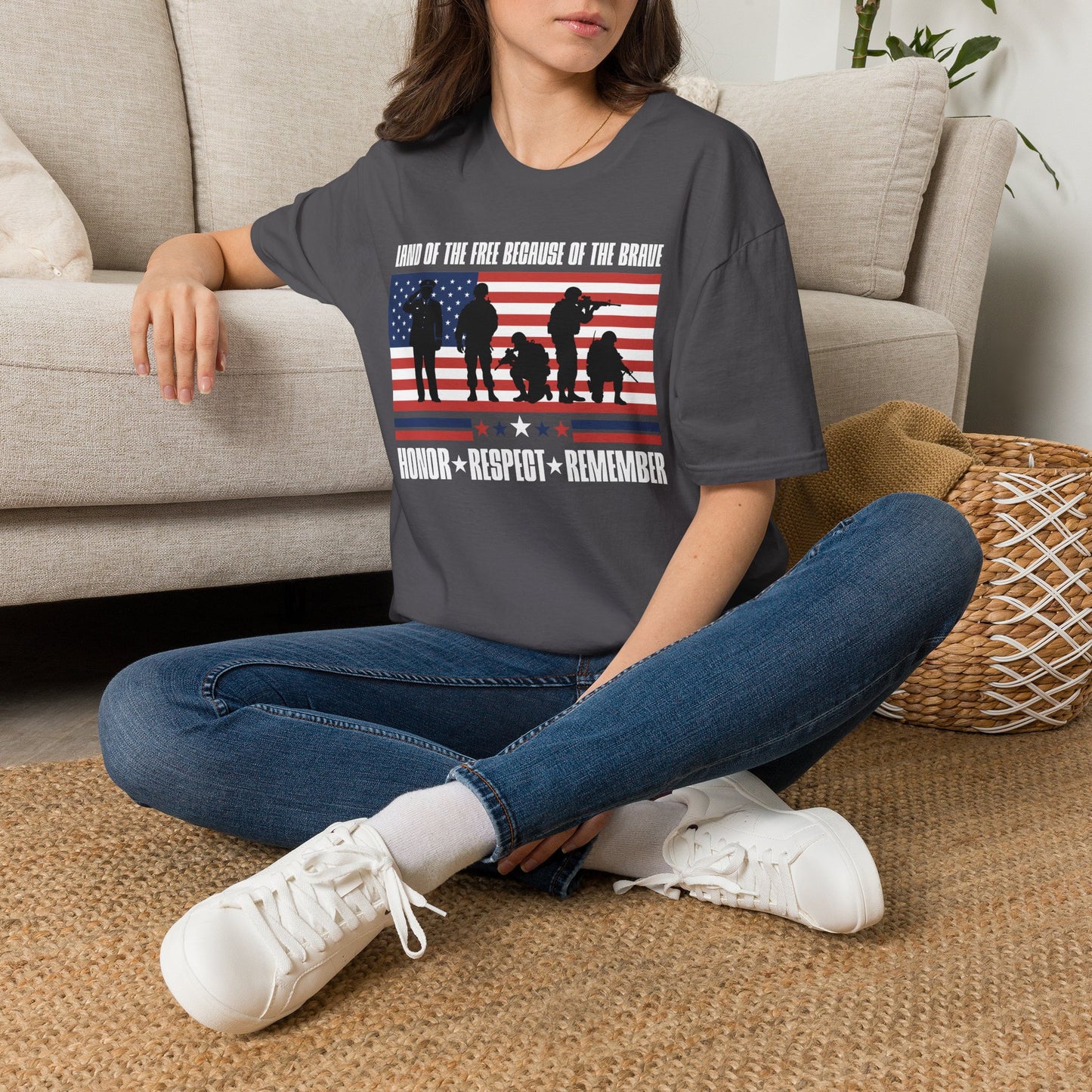 Land of the Free Because of the Brave-Honor Respect Remember Adult T-shirt