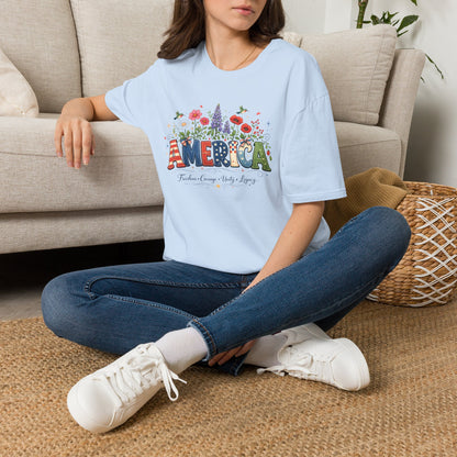 America (Floral) Freedom Courage Unity Legacy Adult T-shirt