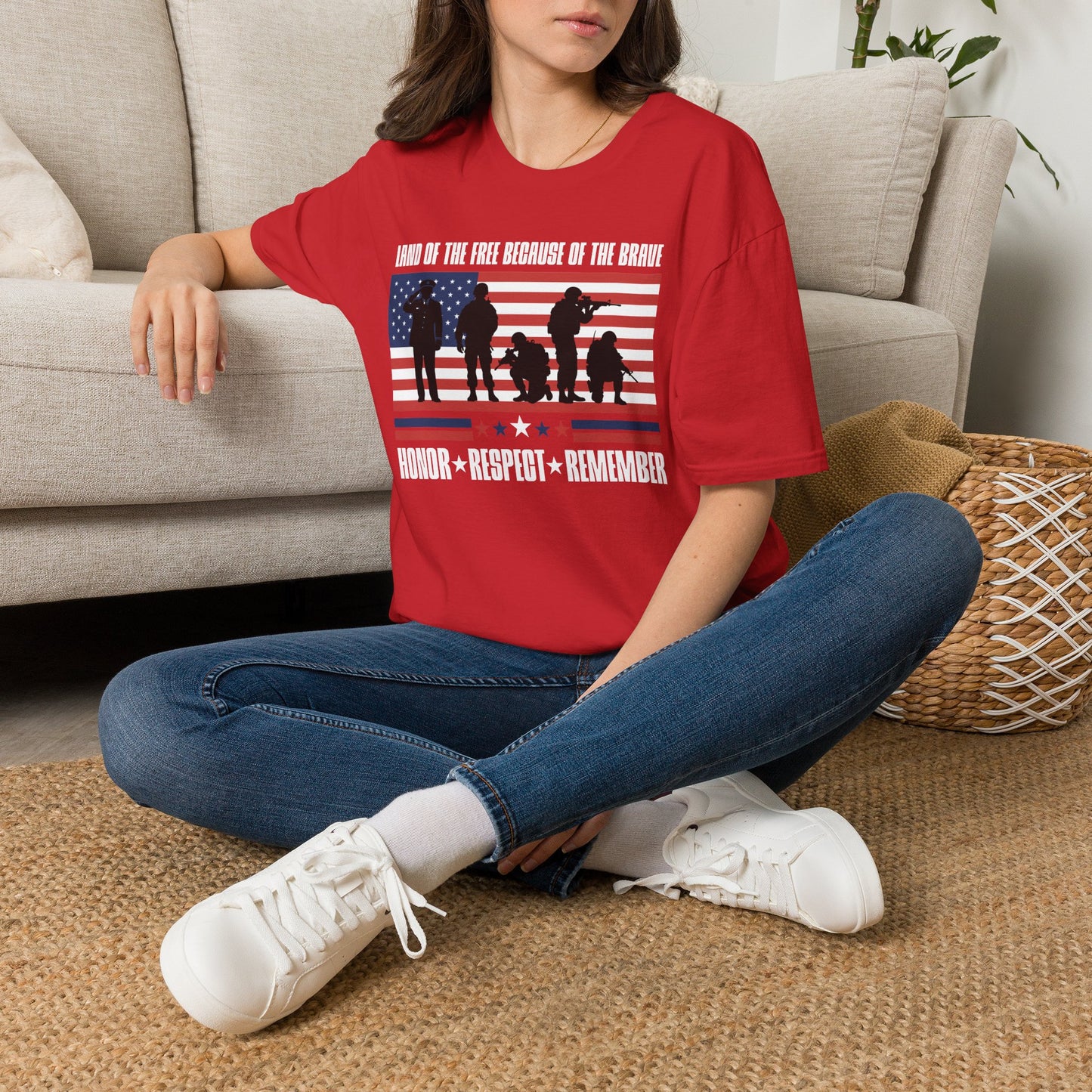 Land of the Free Because of the Brave-Honor Respect Remember Adult T-shirt