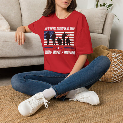 Land of the Free Because of the Brave-Honor Respect Remember Adult T-shirt