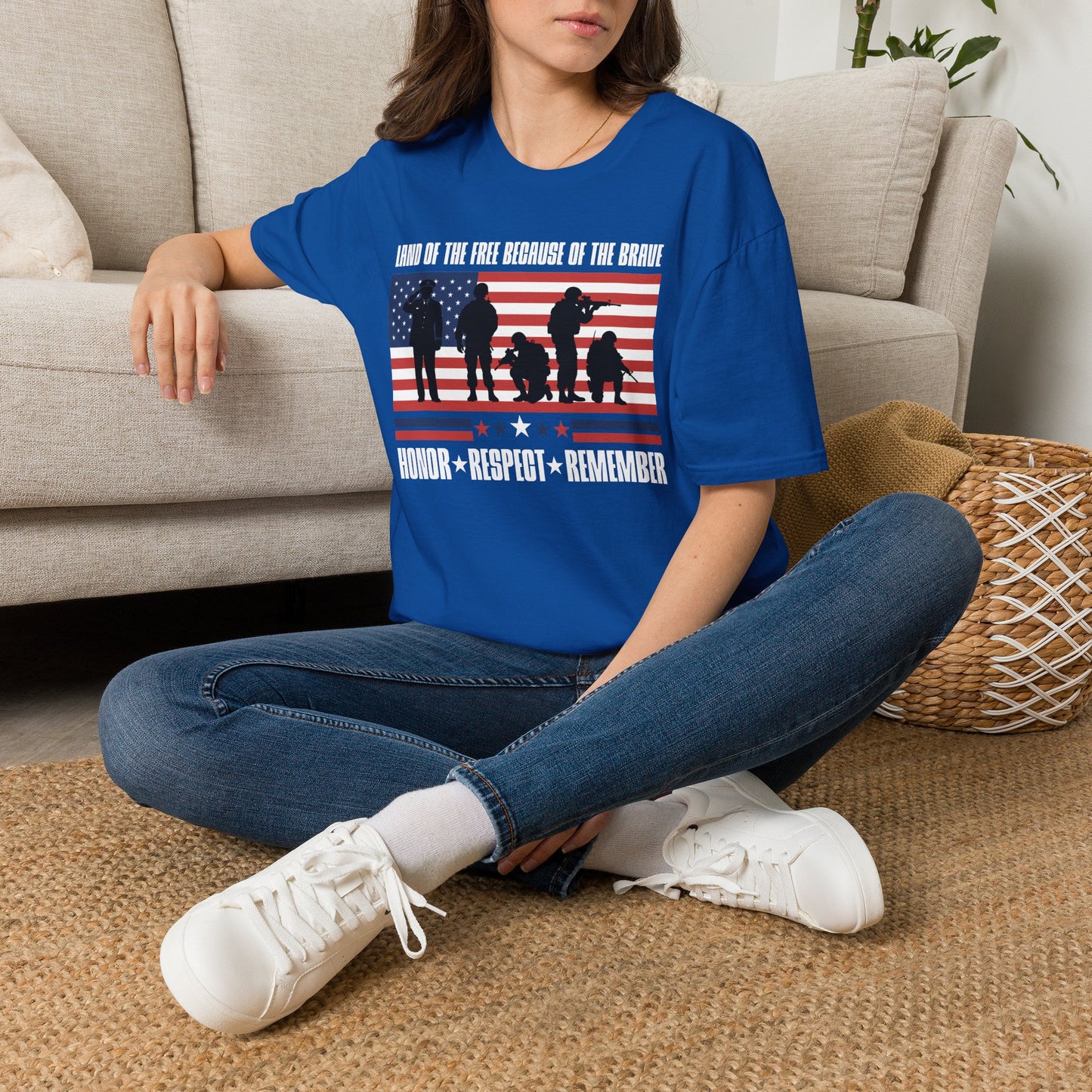 Land of the Free Because of the Brave-Honor Respect Remember Adult T-shirt