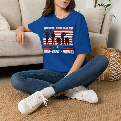 Land of the Free Because of the Brave-Honor Respect Remember Adult T-shirt