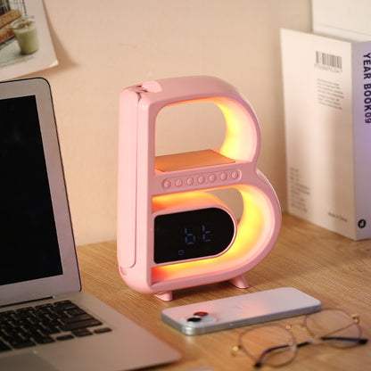 B-Shaped Bluetooth Speaker with Smart  Lighting and Wireless Charger