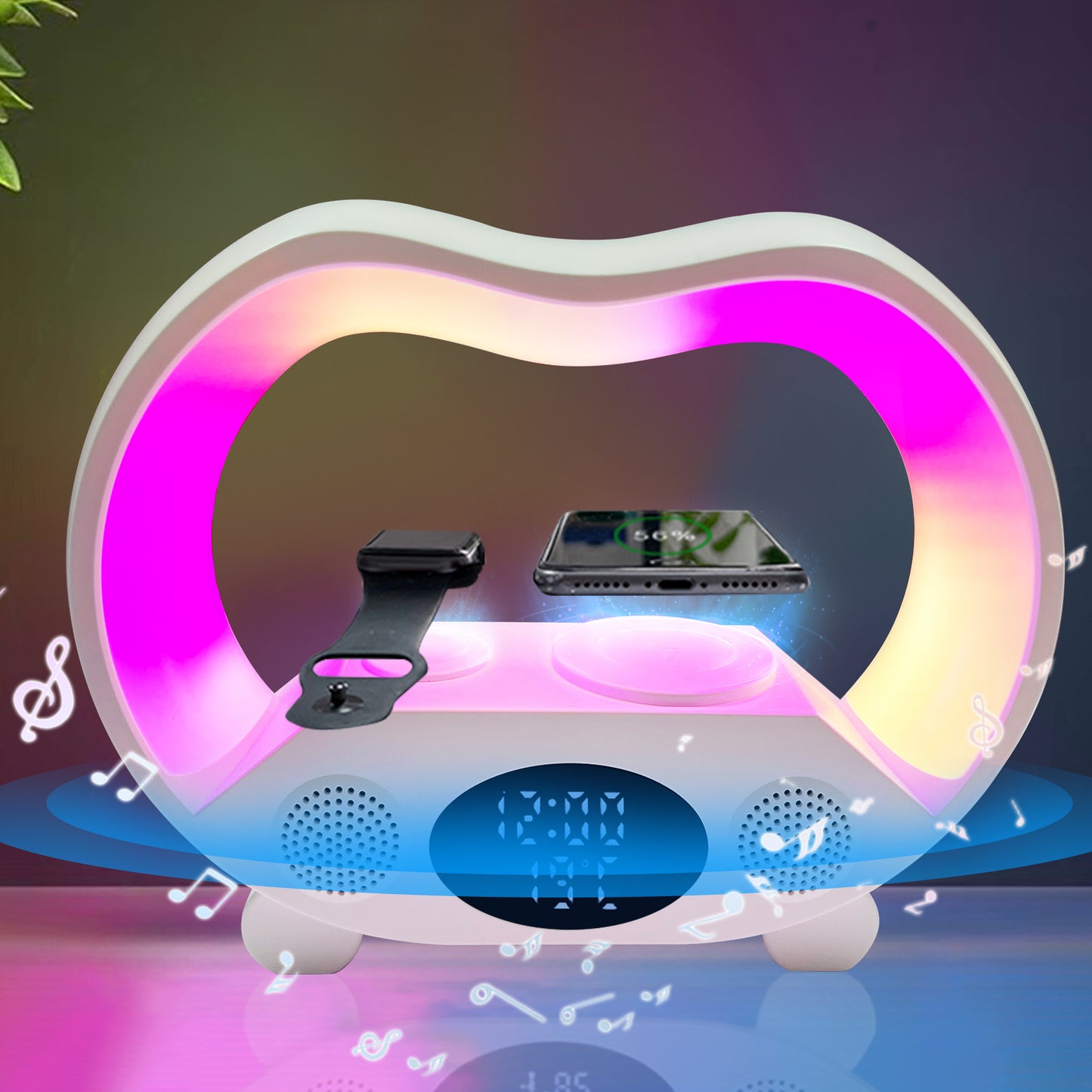 6 In 1 Smart Remote Control Bluetooth LED Table Lamp Wireless Charger Night Light Speaker