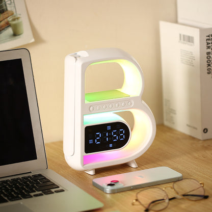 B-Shaped Bluetooth Speaker with Smart  Lighting and Wireless Charger