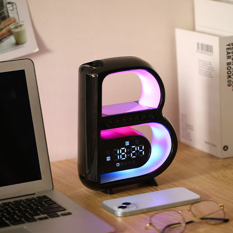 B-Shaped Bluetooth Speaker with Smart  Lighting and Wireless Charger