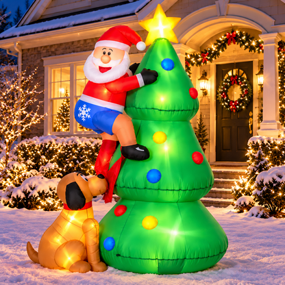 6 FT Lighted Christmas Tree Inflatable with Santa Claus and Puppy
