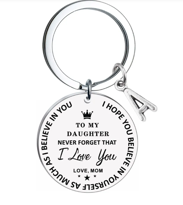 Personalized Stainless Steel Family Keychain – Inspirational Message with Initial Letter Charm