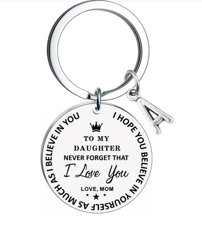Personalized Stainless Steel Family Keychain – Inspirational Message with Initial Letter Charm