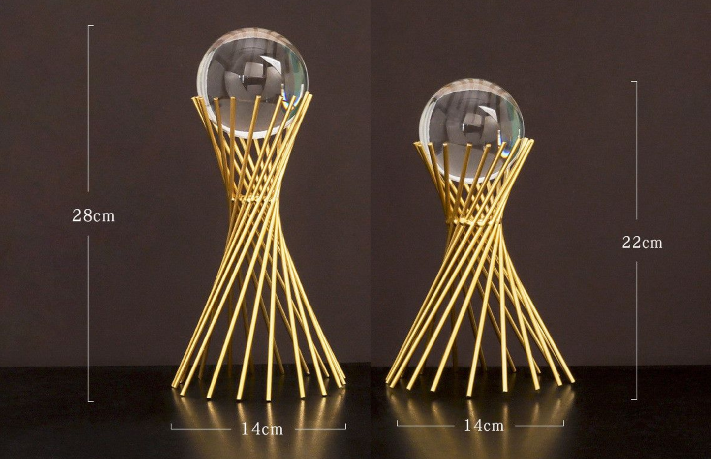 Nordic Light Crystal Ball w/Abstract Golden Iron Base