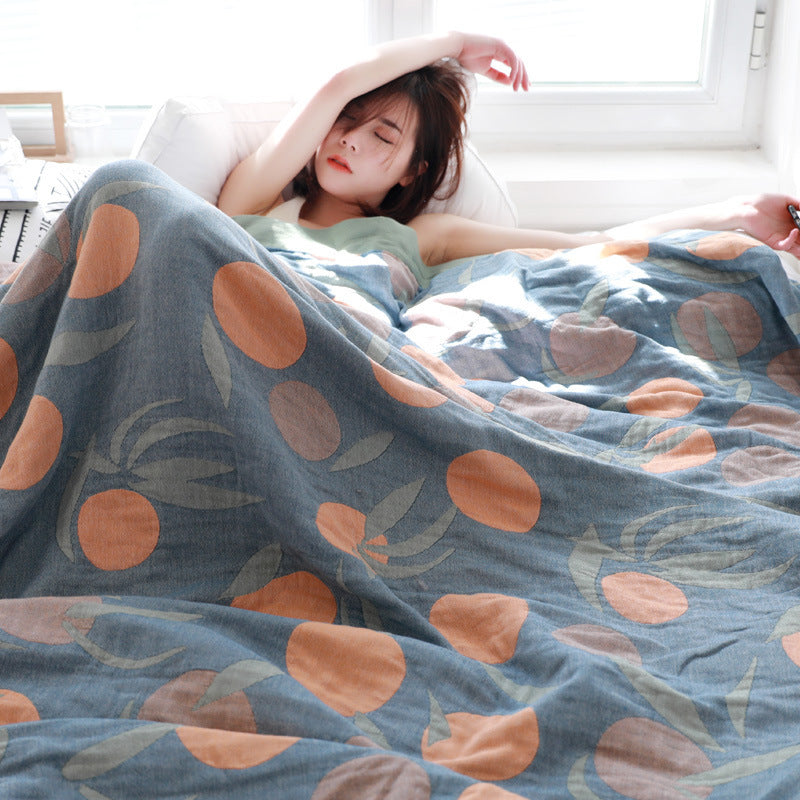 Cotton Muslin Quilt Blanket – Lightweight Floral Gauze Coverlet – Breathable Summer Bedspread