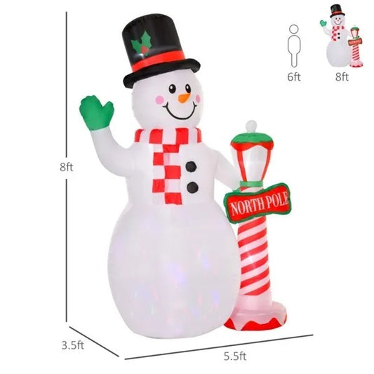 Inflatable Snowman with North Pole – LED Color-Changing Lights