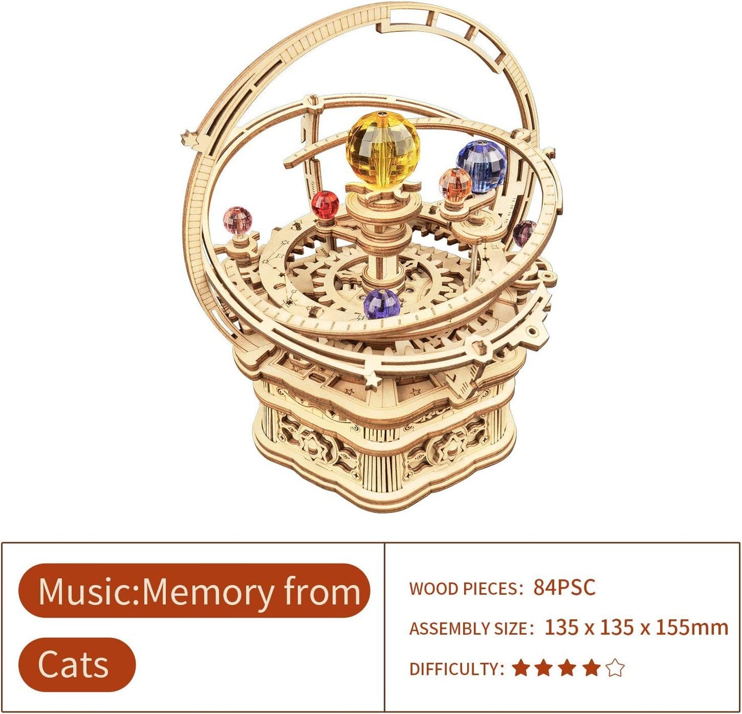 ROKR Rotating Starry Night Mechanical Music Box 3D Wooden Puzzle