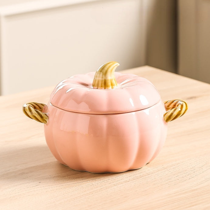 Pumpkin-shaped Ceramic Soup Bowl With Lid